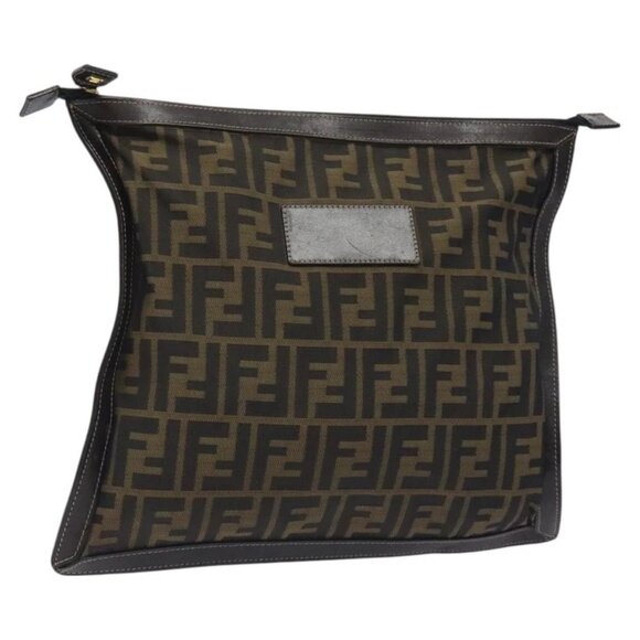 FENDI Zucca Canvas Pouch Black Brown Auth ep9276 - Picture 1 of 15